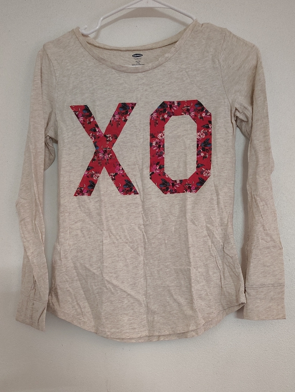 Old Navy Cream Long-Sleeve Tee with Pink Floral XO Graphic